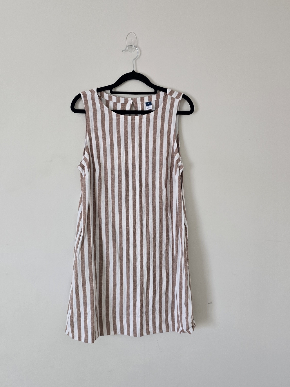 Old Navy Brown/White Striped Linen Blend Sleeveless Shift Dress Knee Length M